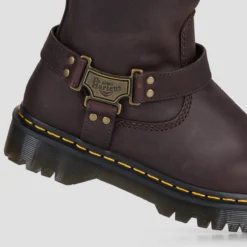 Dr. Martens ANISTONE HI PULL ON BOOT Dark Brown Burnished Waxy Pull Up -Chaussures Soldes 30031016 1200 D